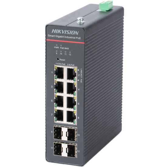 Switch industrial Smart Managed 8 porturi HIKVISION DS-3T1512HP-SI-8P4F KIT(240W), Extended PoE